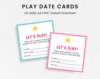 Printable Play Date Cards, Summer Break Playdate Card, Playdate Business Card, Keep in Touch Contact Card