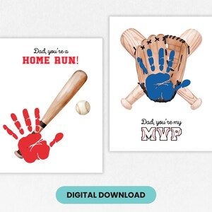 Manualidades con huellas de manos para el Día del Padre, Plantilla de arte con huellas de manos de béisbol para papá, Regalo con huellas de manos para papá, Huella de manos de bebé, Manualidad con huellas de manos para guardería