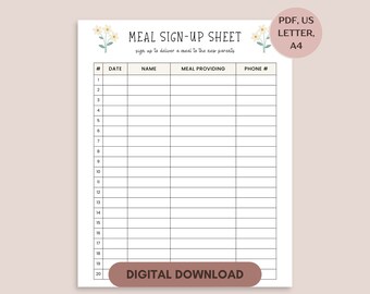 Mama #39 s Meal Train Sign up Sheet Printable Template Etsy