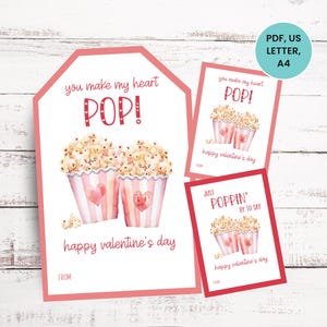 Popcorn Valentine Tag, Printable School Valentines, Kids Valentines Cards, Popcorn Gift Tag, Valentine Treat Bag Tag