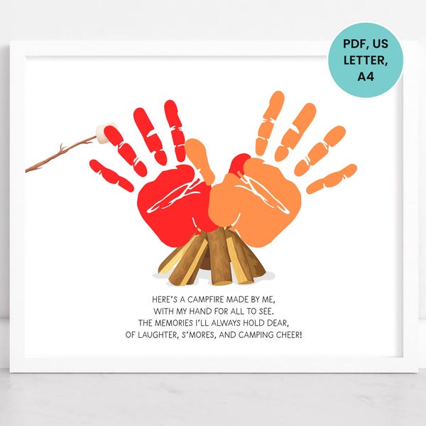 Campfire Handprint Art Template, Campfire Handprint Craft, Kindergarten Craft, Fall Handprint Craft, Handprint Craft for Daycare