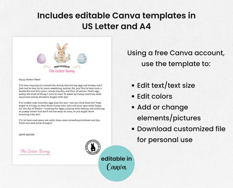 Editable Easter Bunny Letter, Personalized Easter Bunny Letter, Easter ...