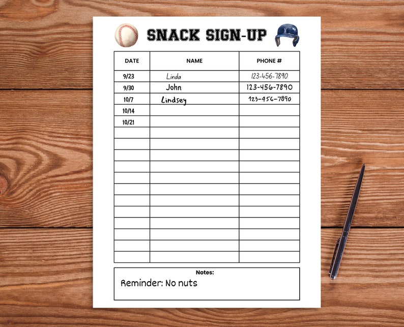 Snack Sign up Sheet Fillable Baseball - Il 794xN.5270079020 H7t0 