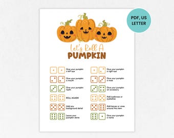 Roll A Pumpkin Game, Pumpkin Dice Game Printable, Printable Thanksgiving Group Game, Kids Dice Game, Holiday Classroom Activity, Fall Game