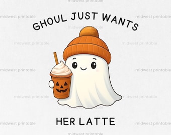Pumpkin Spice Ghost PNG, Cute Fall Ghost png Design, Ghost Drinking Iced Coffee, Halloween Mug Design, Coffee Lover png, Instant Download