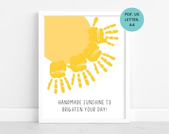 Sun Summer Handprint Art Template, Summer Handprint Craft, Summer Handprint Activity, Preschool Handprint, Handprint Craft for Daycare