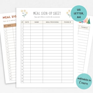 Editable Meal Sign Up Sheet, Meal Train Signup Sheet Printable, Editable Food Signup, Feed the Parents