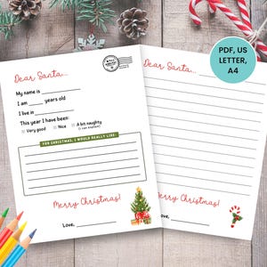 Lieber Santa Brief, druckbarer Brief an Santa, Weihnachtsaktivität für Kinder, Kinder-Weihnachtswunschliste, Kinderweihnachtsbrief
