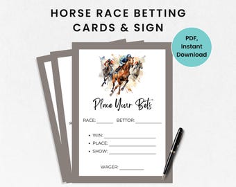 Tarjetas de apuestas de carreras de caballos, juego de derbi imprimible, tarjetas de apuestas de derbi, juego de carreras de caballos, boleto de apuestas, letrero para ventanilla de apuestas