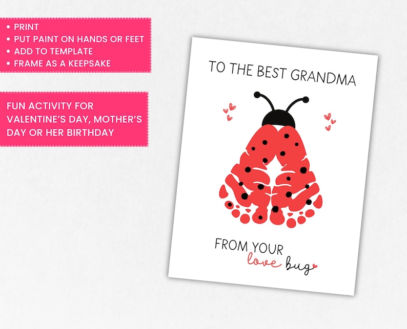 Fußabdruck-Kunstvorlage für Großeltern, Liebesfehler-Fußabdruck, Andenken zum Großelterntag, Baby-Handabdruck-Geschenk für Oma Bild 4