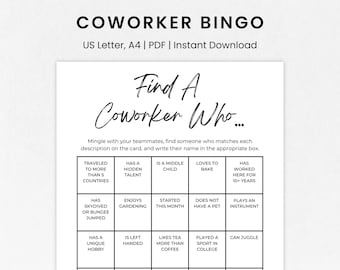 Mitarbeiter Bingo, Arbeits Bingo, Büro Bingo druckbar, Bingo Spiel für Kollegen, Team Building Bingo Spiel, Eisbrecher Spiel