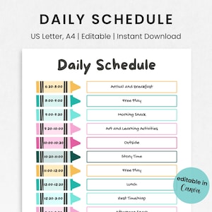 Editable Daily Schedule Template, Daycare Schedule, Preschool Class Schedule, Editable Childcare Schedule, Hourly Schedule, Daily Routine