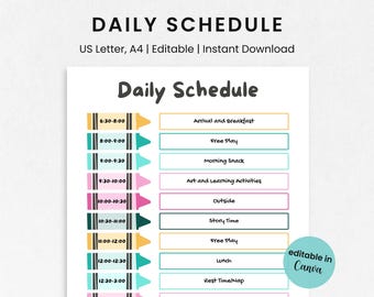 Editable Daily Schedule Template, Daycare Schedule, Preschool Class Schedule, Editable Childcare Schedule, Hourly Schedule, Daily Routine