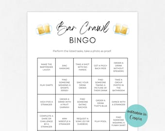 Editable Bar Crawl Bingo, Bar Bingo, Pub Crawl Bingo Printable, Bar Hopping Bingo Card, Bingo Game for Birthday