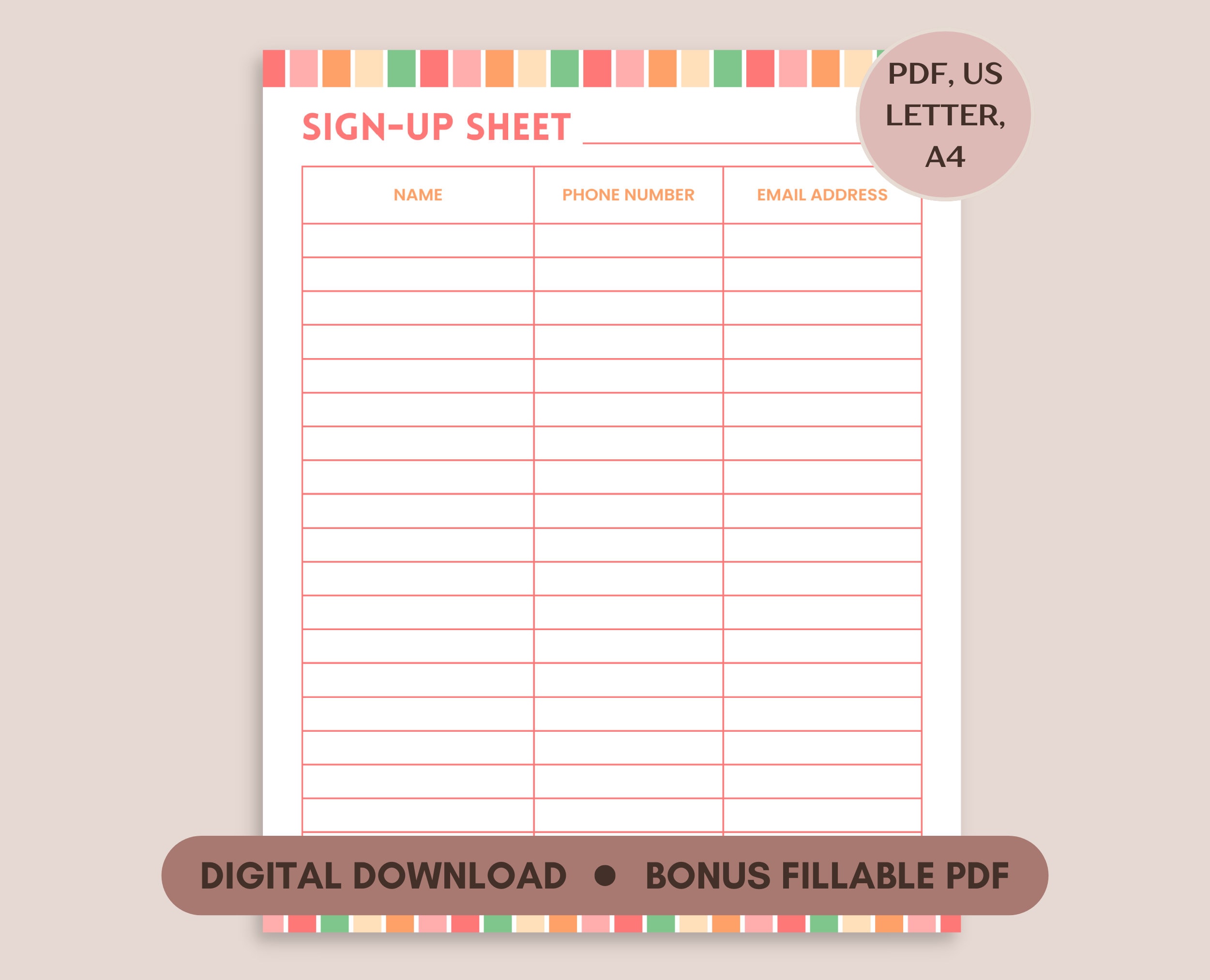 Sign Up Sheet Email Printable