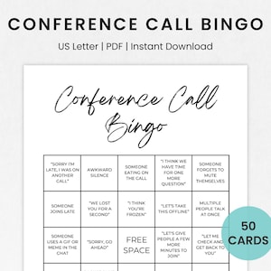 Conference Call Bingo, Meeting Bingo, Work Bingo, Office Bingo Printable, Bingo Game for Coworkers, Work From Home Bingo, Icebreaker Game