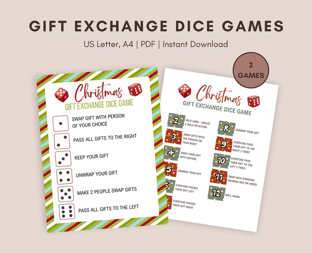 Christmas Gift Exchange Dice Game, Christmas Dice Game Printable, White ...