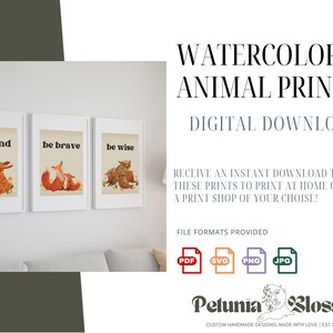 Woodland Digital Nursery Print Set 3, Woodland Nursery, Nursery Art, Woodland Baby Animal Prints, Nursery Wall Art