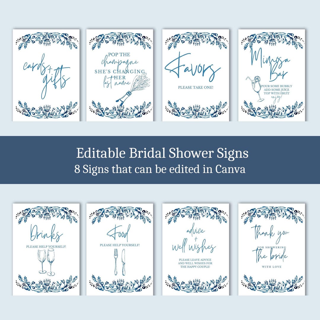 Something Blue Bridal Shower Signs Bundle, Editable Sign Set, Bridal ...