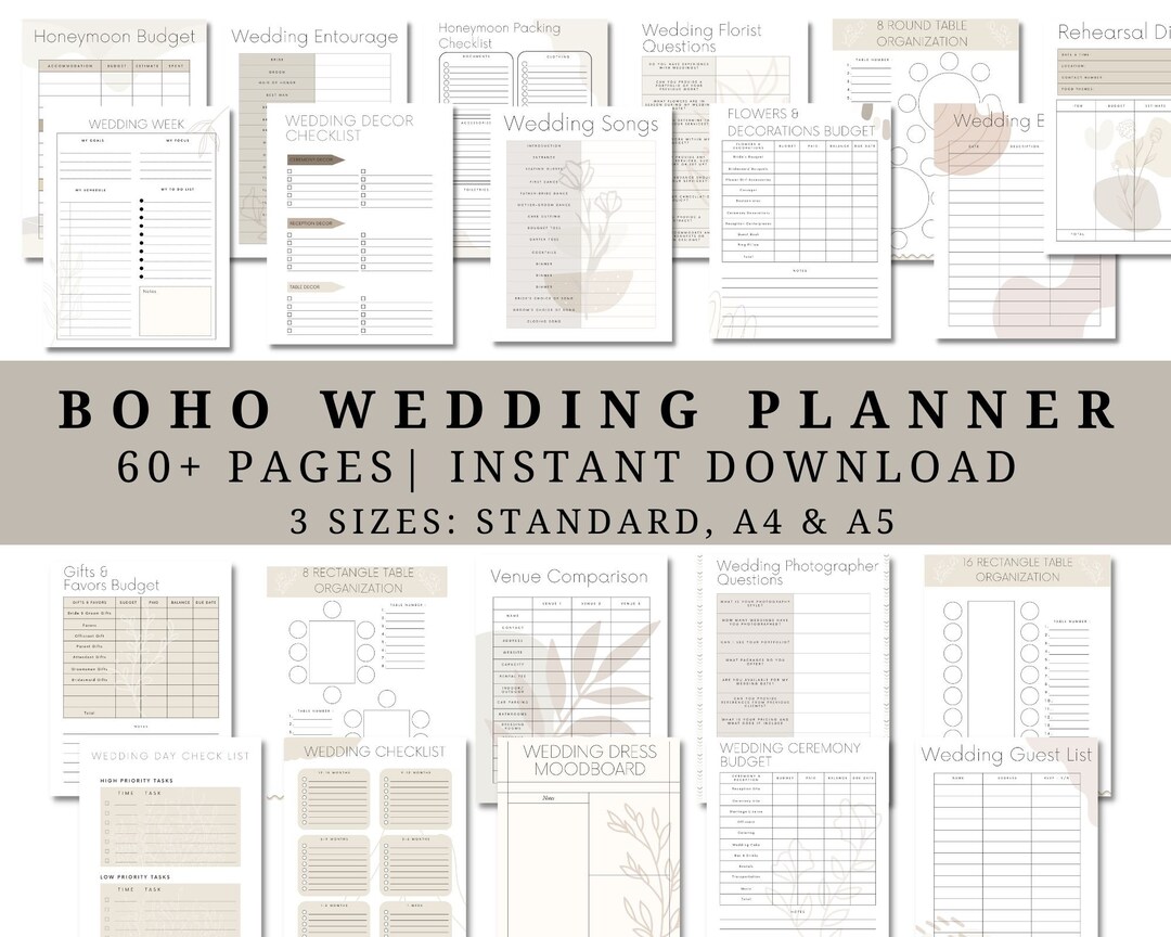Wedding Planner Printable, Boho Wedding, Printable Wedding Planner ...