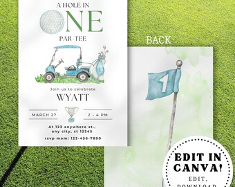 Golf First Birthday Invitation, Digital Hole in One Invitation, Hole-in-One Party, EDITABLE File, INSTANT DOWNLOAD