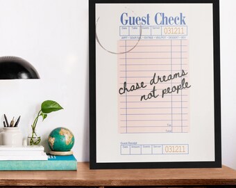 Guest Check Wall Art Print Guest Check Wall Decor Pink Guest Check Poster Retro Wall Art Pink Decor Bar Cart Art Trendy Printable