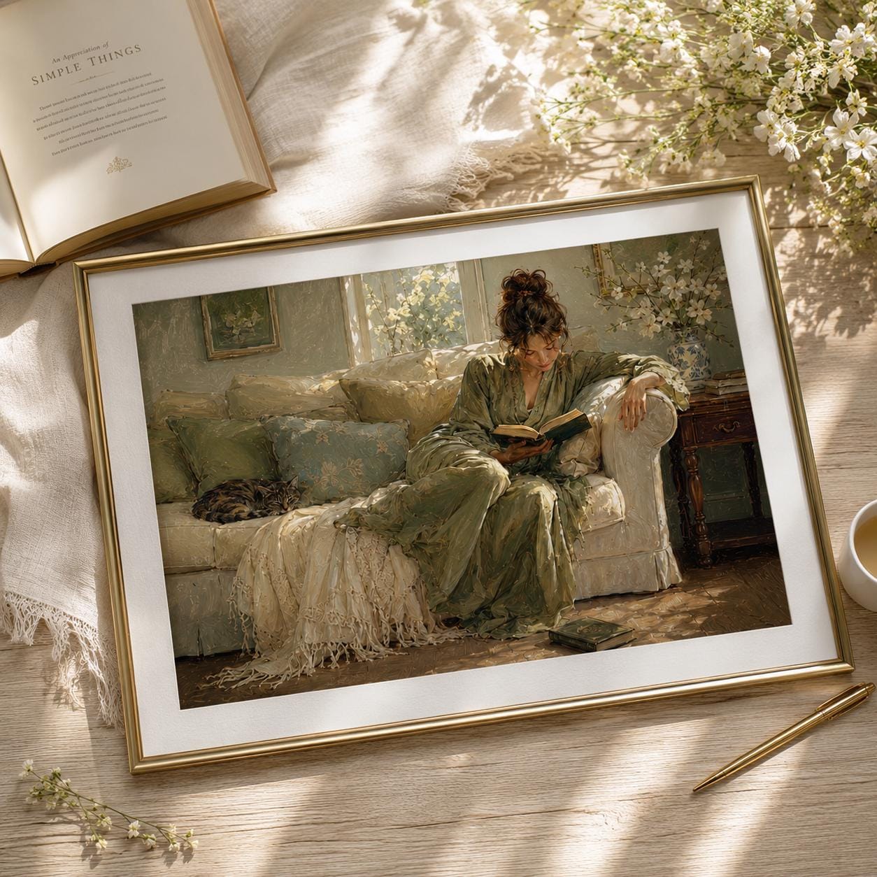 Vintage Art of Woman Reading - Etsy