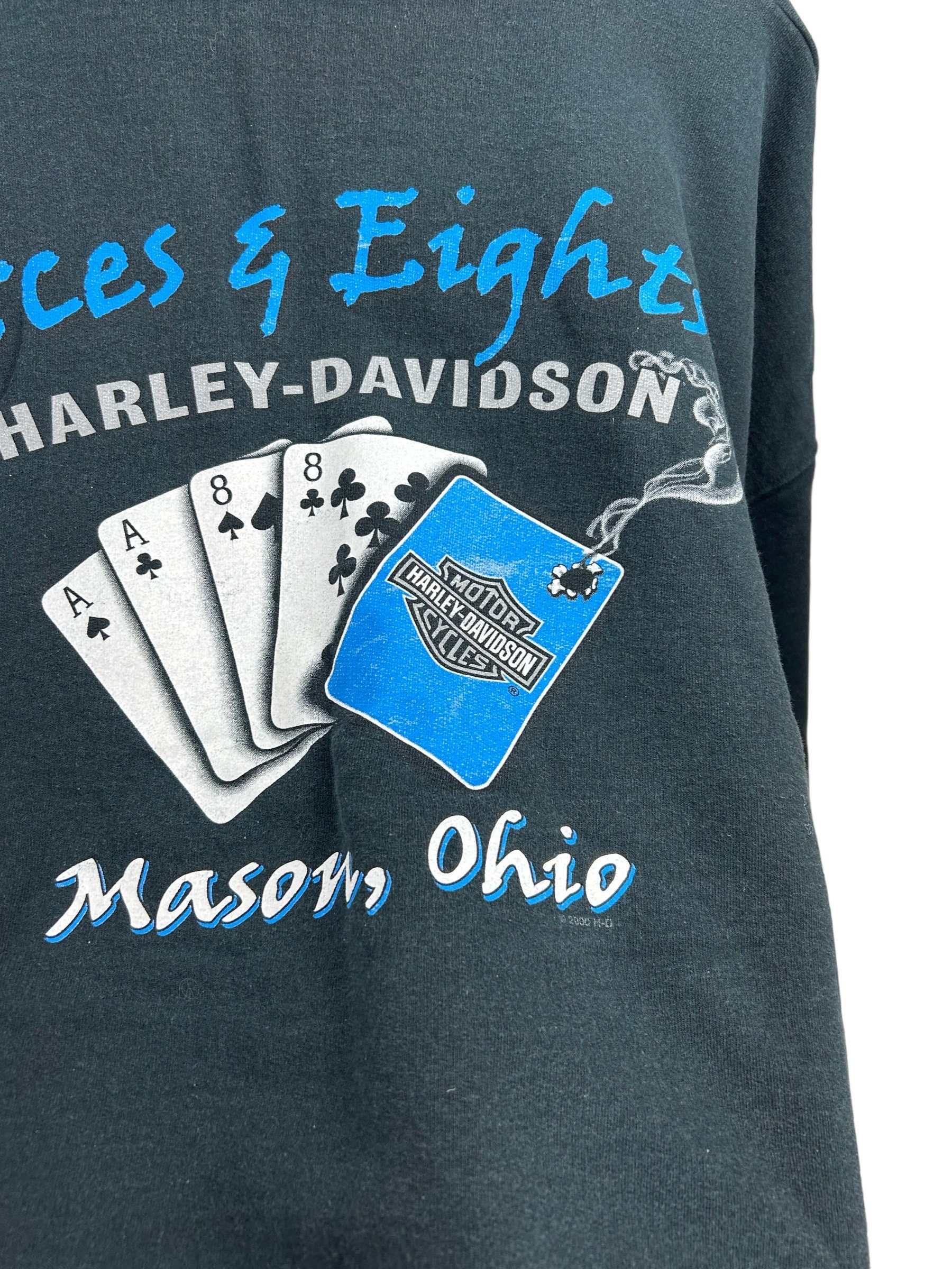 Vintage Harley-davidson Blue Flames Aces & Eights Sweatshirt - 2XL