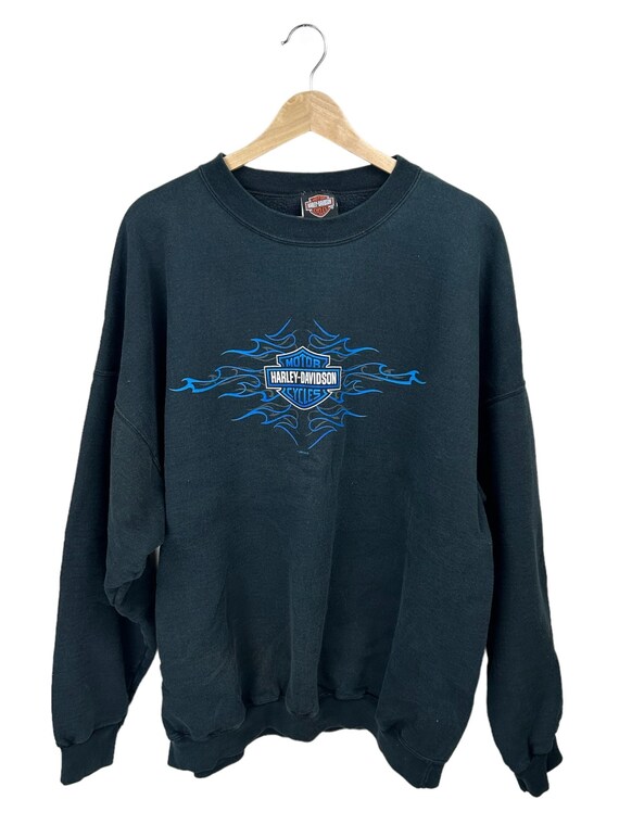 Vintage Harley-davidson Blue Flames Aces & Eights Sweatshirt Vintage Harley-davidson Blue Flames Aces & Eights Sweatshirt