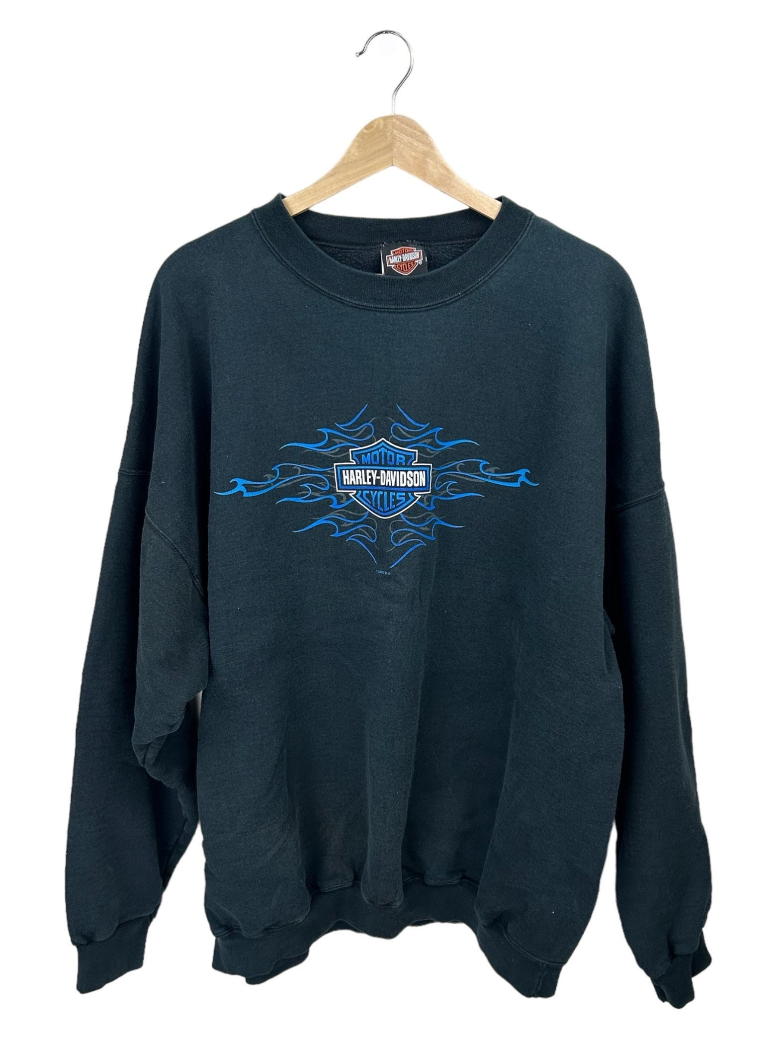 Vintage Harley-davidson Blue Flames Aces & Eights Sweatshirt - 2XL