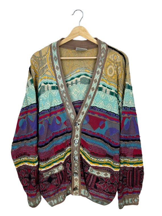 VINTAGE coogi cardigan, multicolor, knit, patterne