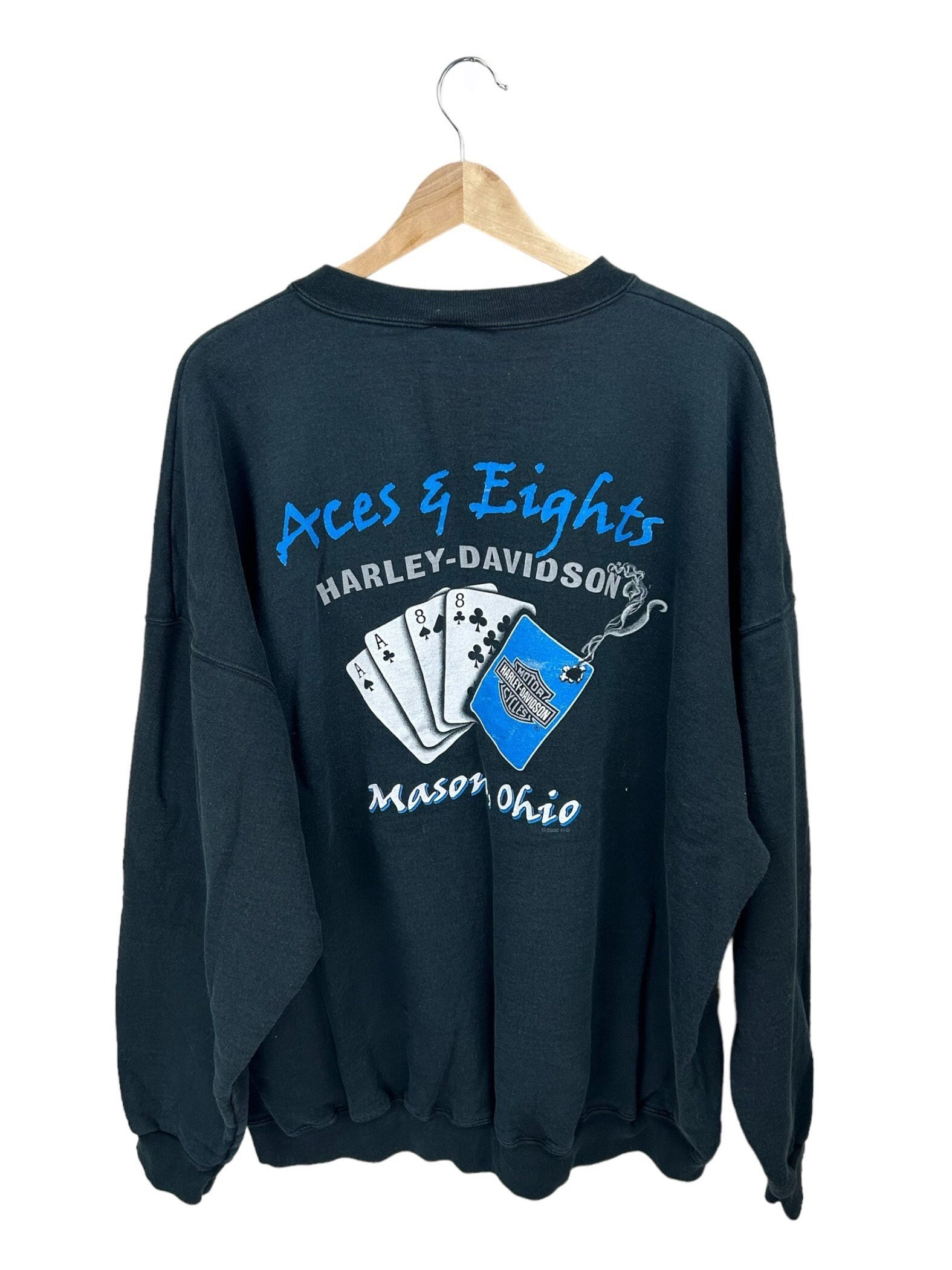Vintage Harley-davidson Blue Flames Aces & Eights Sweatshirt - 2XL