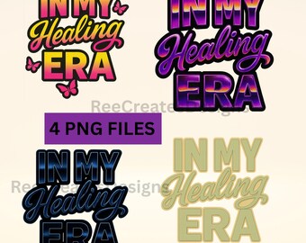 In My Healing Era PNG Bundle – Self-Care Quote Digital Download – Mental Health Clipart Set