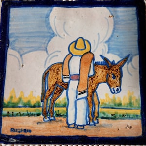 Mexican Talavera Tile by Rugerio Man Loading Burro - Etsy