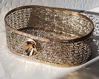 Vintage goudmetalen dienblad met accessoires uit de jaren 40