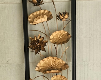 MCM Vintage Chinoirserie Gold Metal Flora Wall Accent