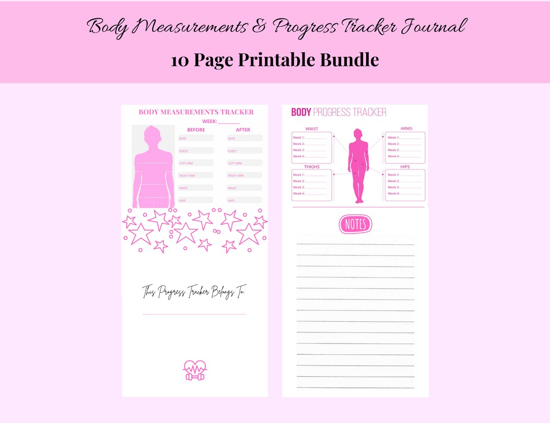 Printable Body Measurement &amp; Progress Tracker Journal, 4-sizes, Digital ...