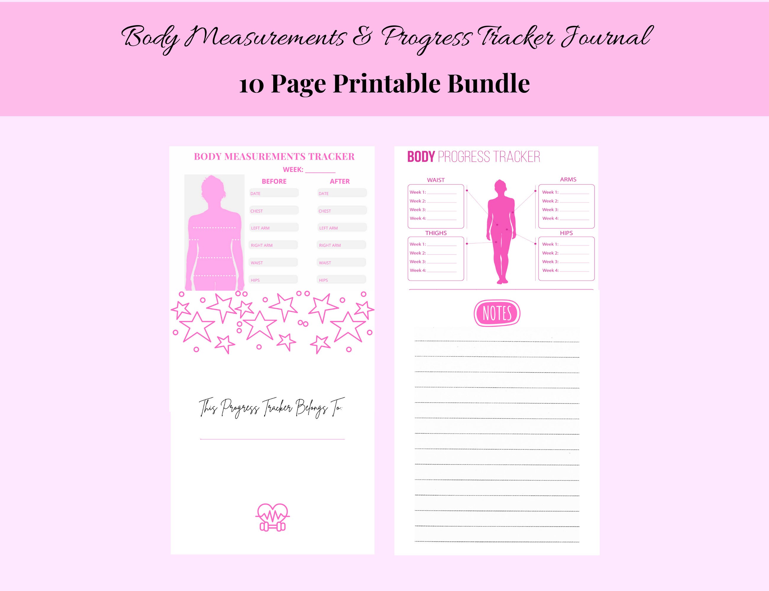 Printable Body Measurement &amp; Progress Tracker Journal, 4-sizes, Digital ...