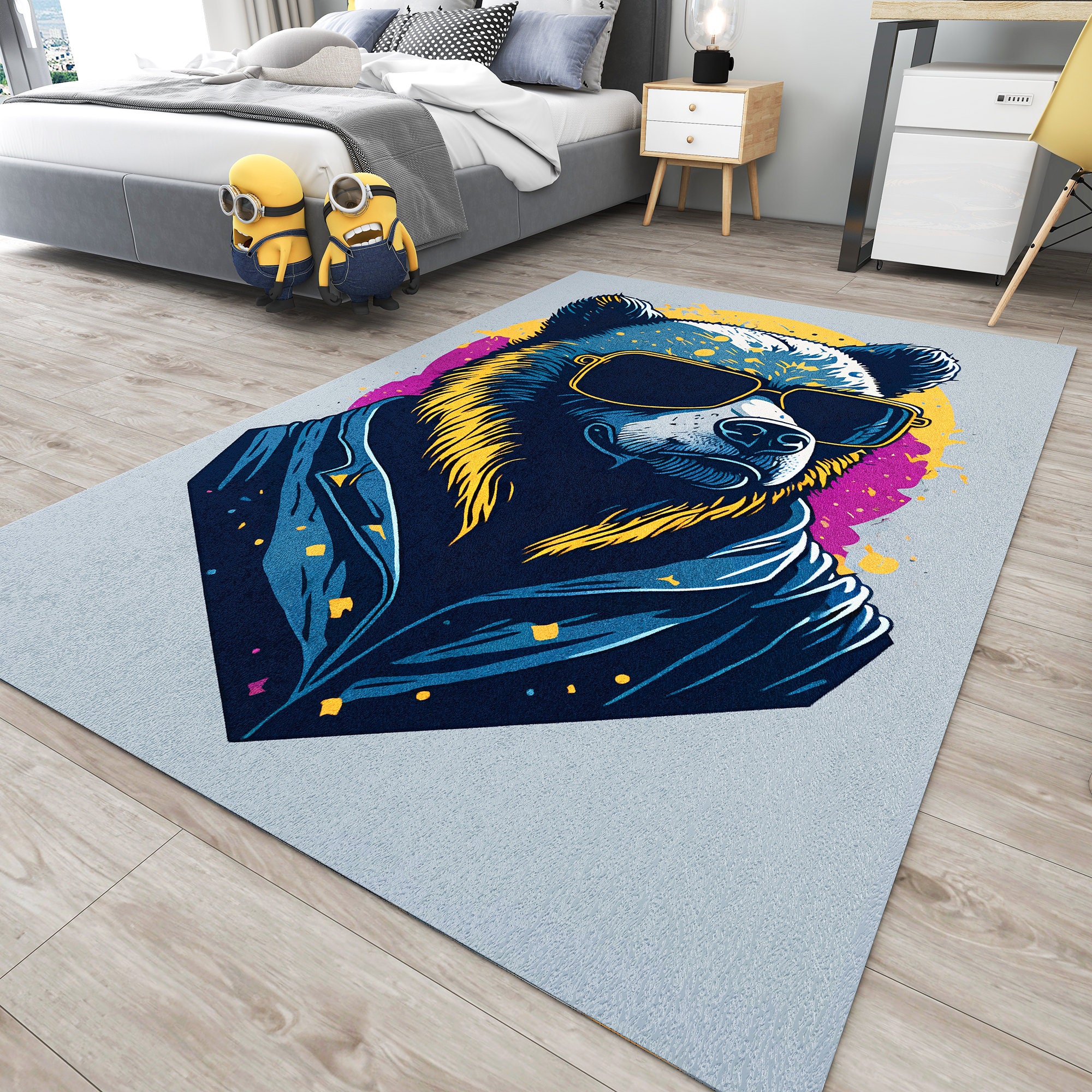 Ear Rug Vibrant Bear With Cool Glasses Animal Rug Custom Design Rugs Gift Rugs ...