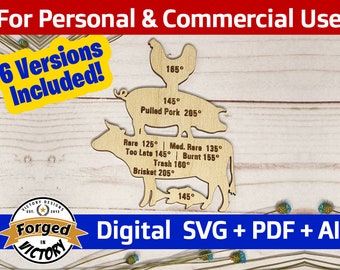 BBQ Temperature Magnet Files - SVG | Digital Download | Kitchen Funny Sayings Quotes Gift Barbecue Decor Laser Cut File Glowforge PDF Ai