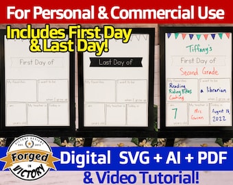 First/Last Day of School - Reversable Sign File | Digital Download | Back to School Gift Teacher Student Laser Cut File Glowforge SVG PDF AI