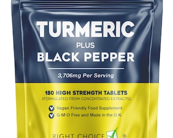 Turmeric Tablets 3700mg and Black Pepper | 180 Tablets - UK Supplement