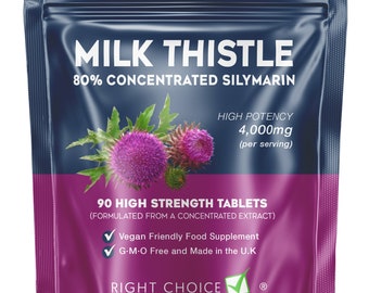 Milk Thistle Tablets | High Strength 4000mg | 90 Silymarin Tablets | Made in UK