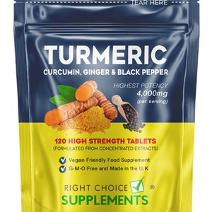 Turmeric Tablets 4000mg + Ginger + Black Pepper | 120 Tablets - UK Supplement