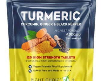 Turmeric Tablets 4000mg + Ginger + Black Pepper | 120 Tablets - UK Supplement