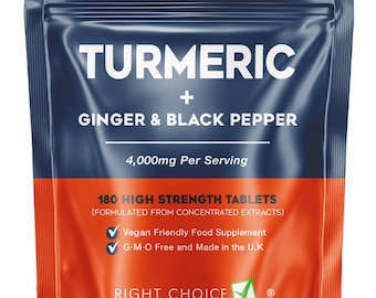 Turmeric Tablets 4000mg + Ginger + Black Pepper | 180 Tablets - UK Supplement