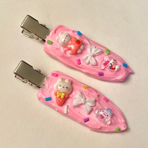 Two Set Pink Bunny Bow Decoden Cream Hairclips Sprinkle Cute Kawaii Clip***1in x 3in ***only for the left side of hair