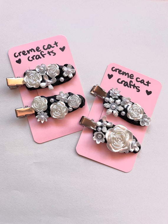 ?? real Pearl Cream Rose Leaf Hair Clips - Set of 2 Set of 2 Flower Pearl Hair Clips - Etsy main image 2