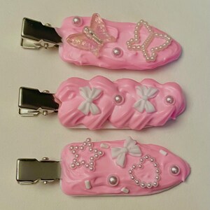 Three Set Pink Pearl Bow Butterfly Decoden Cream Hairclips Sprinkle Cute Kawaii Clip***1in x 3in ***only for the left side of hair