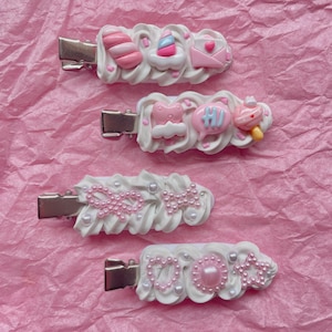 Two Set Cute Kawaii Pearl Cartoon Decoden Cream Hairclips***1in x 3in ***only for the left side of hair